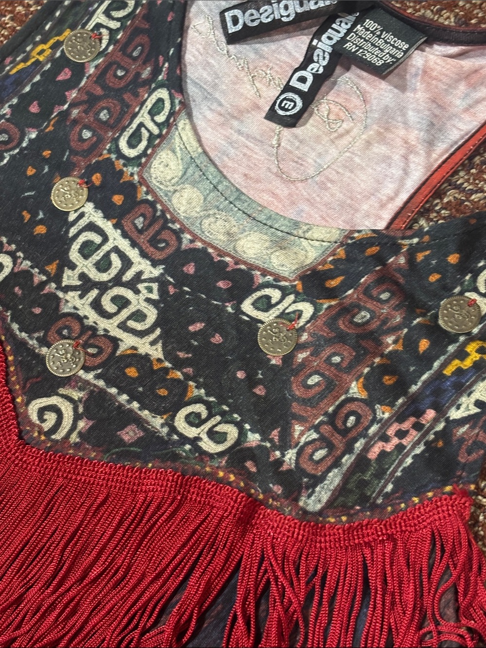 Vintage Desigual 90’s y2k maxi dress stretch jersey drop waist loose fit top M - Picture 12 of 16